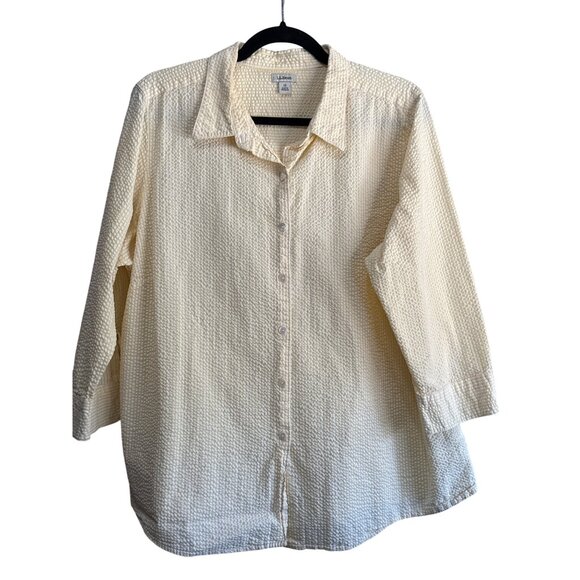 L.L. Bean Tops - L.L. Bean Womens IX Yellow/White Striped Button-Down Seersucker Shirt Cotton